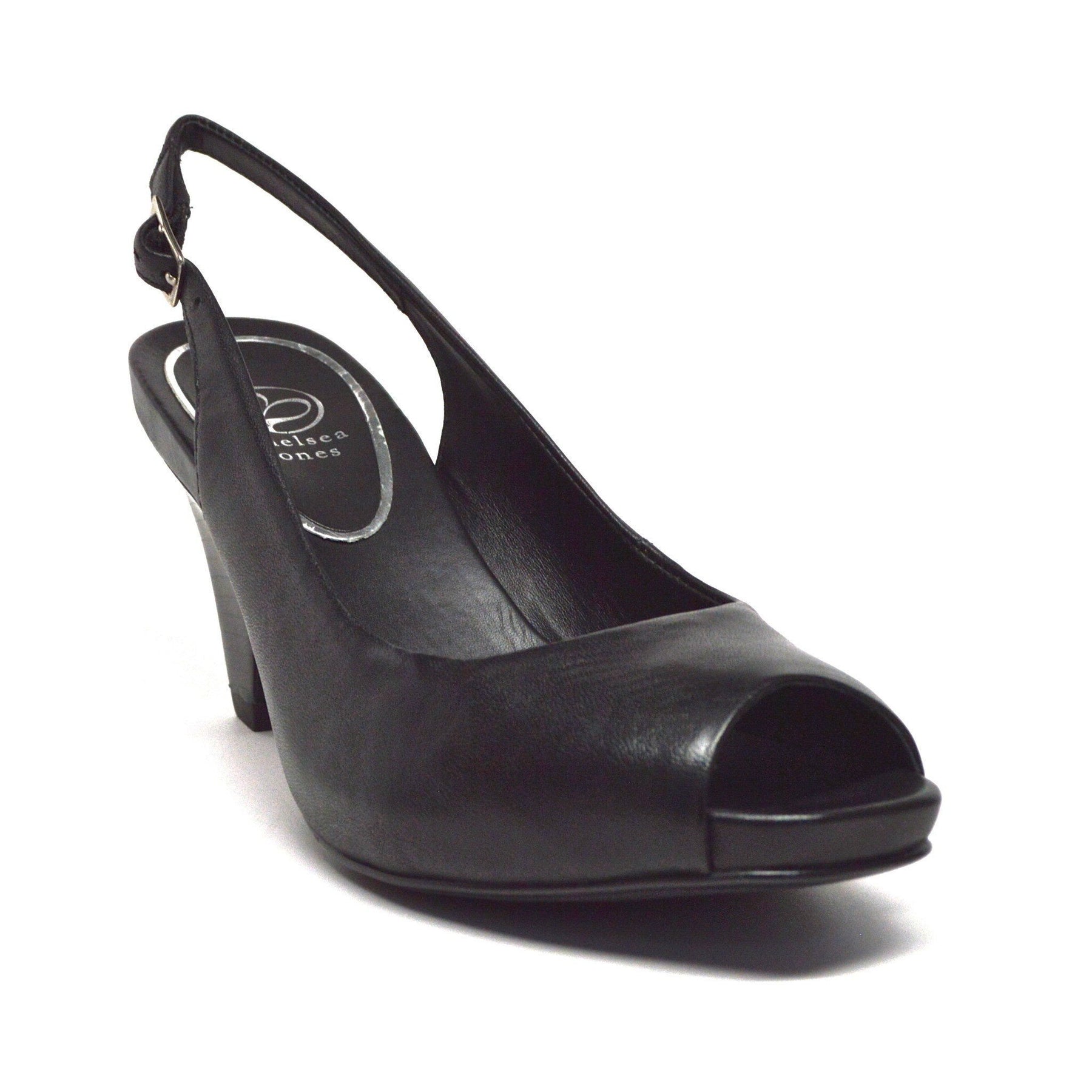 SLING MID HEEL - BLACK LEATHER – Chelsea Jones Footwear